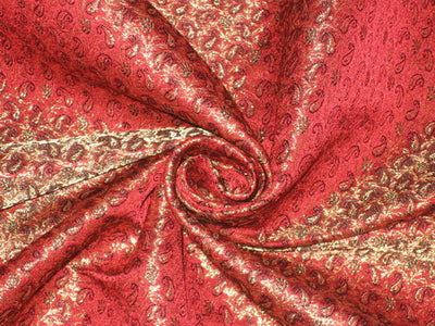 Silk Brocade fabric Metallic Gold, Red & Black color 44" wide BRO148[3]
