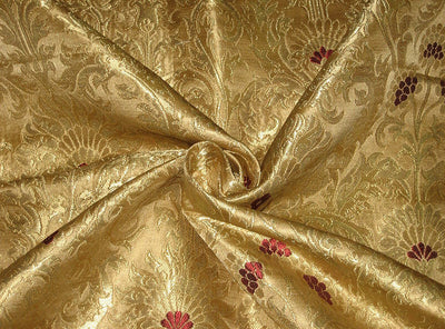 Pure Heavy Silk Brocade Fabric Dark Red &amp; True Gold 36&quot;