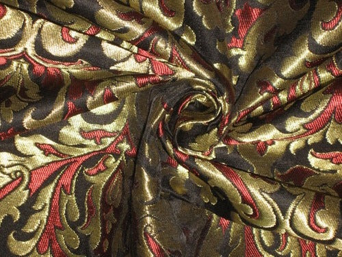 Silk Brocade Fabric Black,Wine Red & Metallic Gold color 44" wide BRO154[5]