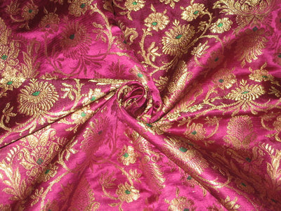 Pure Heavy Silk Brocade Fabric Purple,Green &amp; Gold 36&quot;