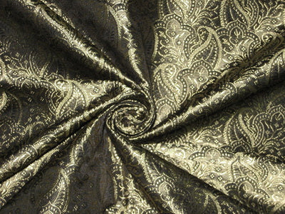 SILK BROCADE FABRIC Gold &amp; Black colour 44" wide BRO160[6]