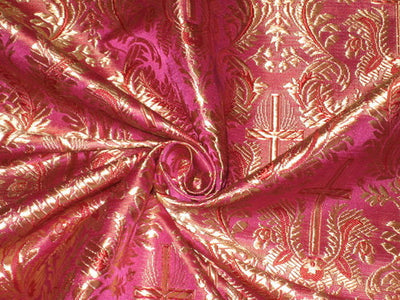 SILK BROCADE FABRIC Pink &amp; Gold colour 44" wide Vestment design BRO159[1]