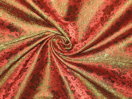 Silk brocade fabric Dark Red x pink &amp; Green color BRO60[3]