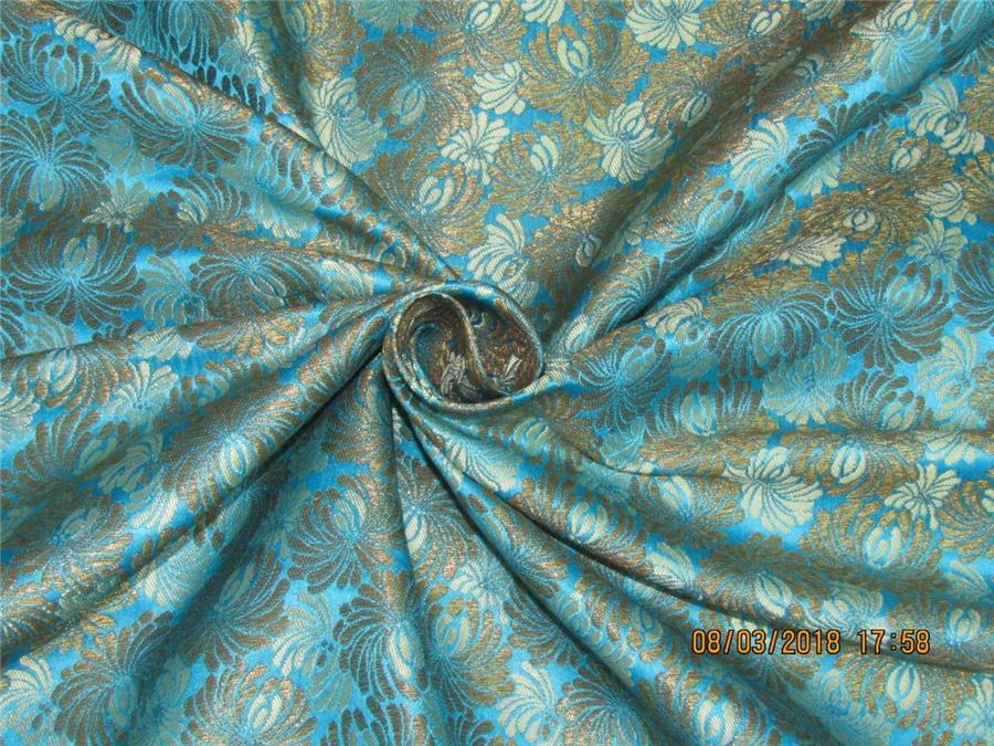 Heavy Silk Brocade Fabric turquoise blue x metallic gold COLOR 36" WIDE BRO571[4]