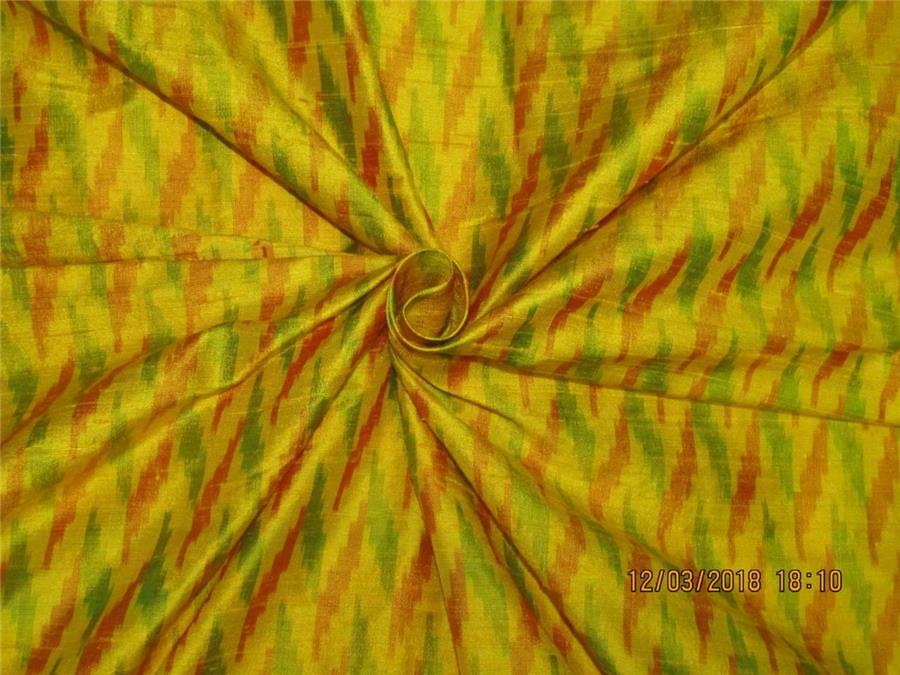100% pure silk dupion ikat fabric yellow x multi colorur 44&quot; wide