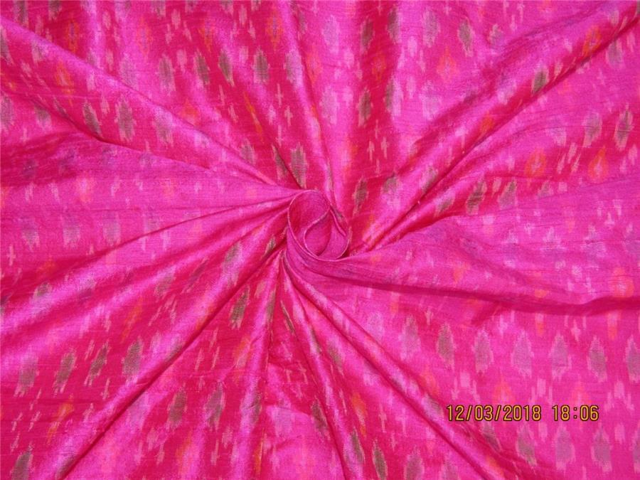 100% pure silk dupion ikat fabric pink color 44&quot; wide [8381]