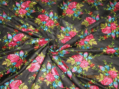 Silk Brocade fabric Black color with embroidery 44&quot;