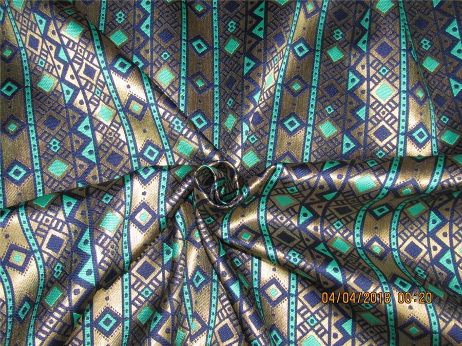Brocade fabric navy green x metallic gold color 56&quot;