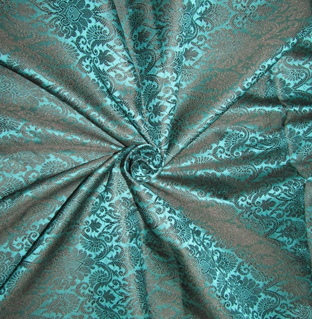 Brocade Fabric Black x green Color 44&quot;
