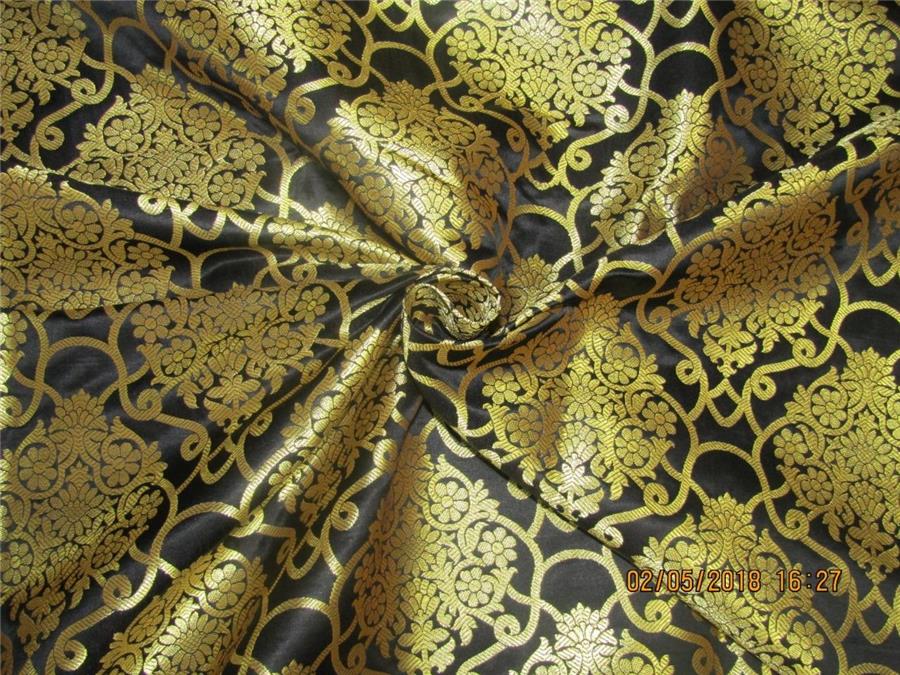 Silk Brocade fabric black x metallic gold 44&quot;