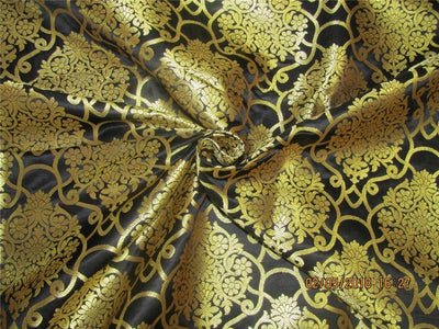 Silk Brocade fabric black x metallic gold 44&quot;