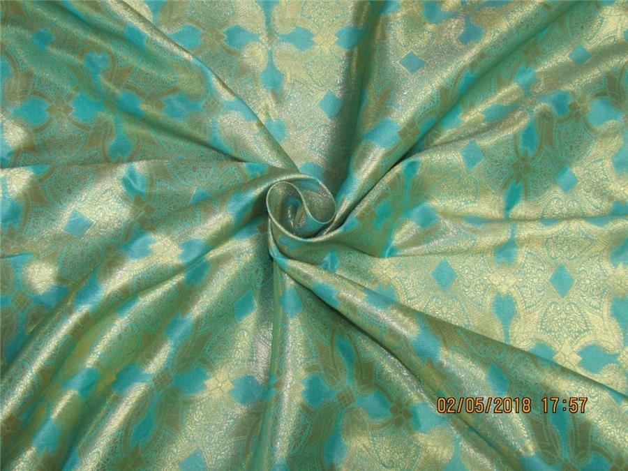 Silk Brocade fabric sea green x metallic gold VESTMENT 44&quot;