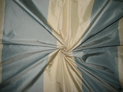 100% Pure Silk Taffeta Fabric Blueish Grey &Cream colour stripes 54" wide Taf#S46