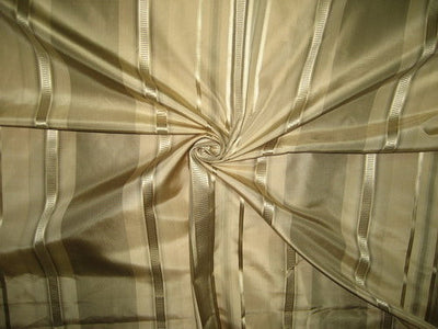100% Silk Taffeta Fabric GreyxGreen &amp; BeigeGold Satin Stripe 54&quot; TAFS83[1] wide