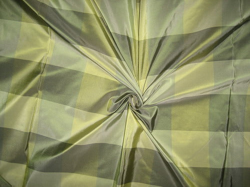100% Pure Silk Taffeta Fabric Shades of Green plaids 54&quot; wide