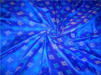 100% pure silk dupion ikat fabric in blue colour 44&quot; wide