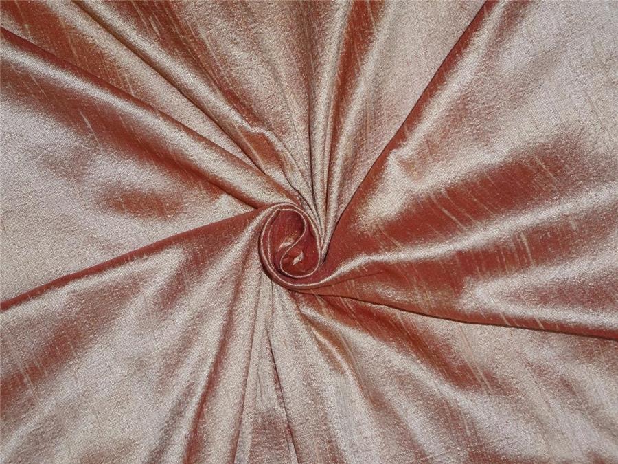100% PURE SILK DUPIONI FABRIC YELLOW GOLD X PINKY RED colour 54&quot; wide WITH SLUBS*