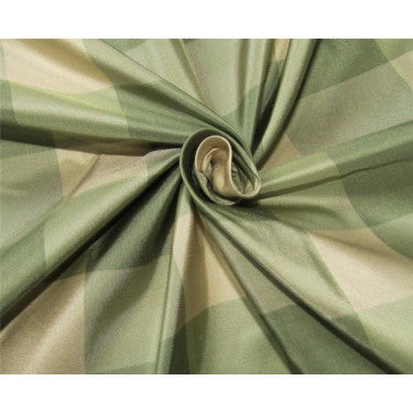 100%silk taffeta fabric Plaids dusty green and cream TAF#C62[2] 54&quot; wide