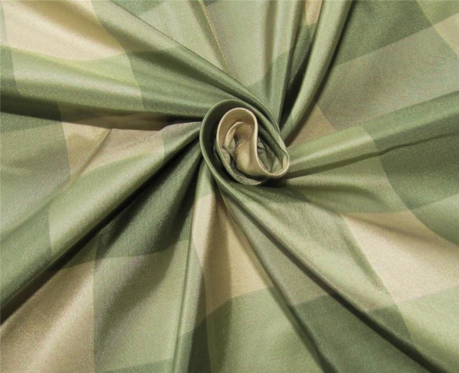 100%silk taffeta fabric Plaids dusty green and cream TAF#C62[2] 54&quot; wide