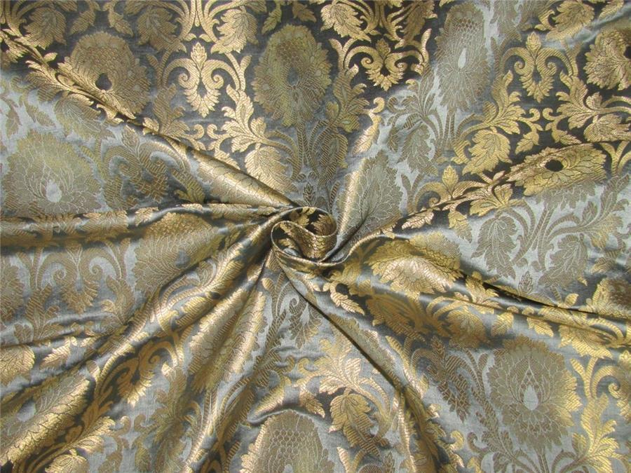 Brocade fabric Blueish grey x metallic gold color 44&quot;wide