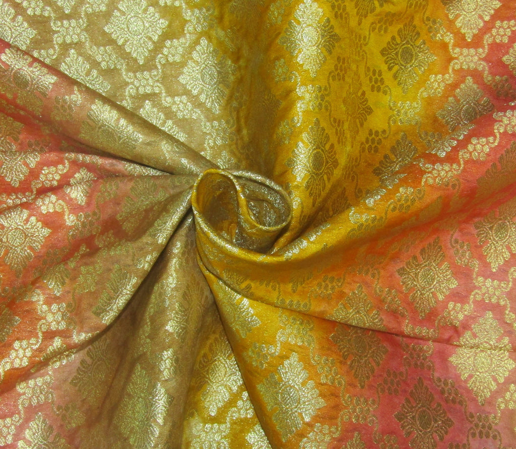 Brocade fabric yellow pink x metallic gold 44&quot;wide