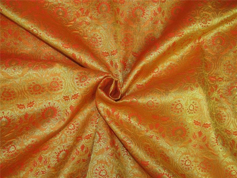 Brocade fabric mango orange x metallic Gold 48" wide BRO600[3]