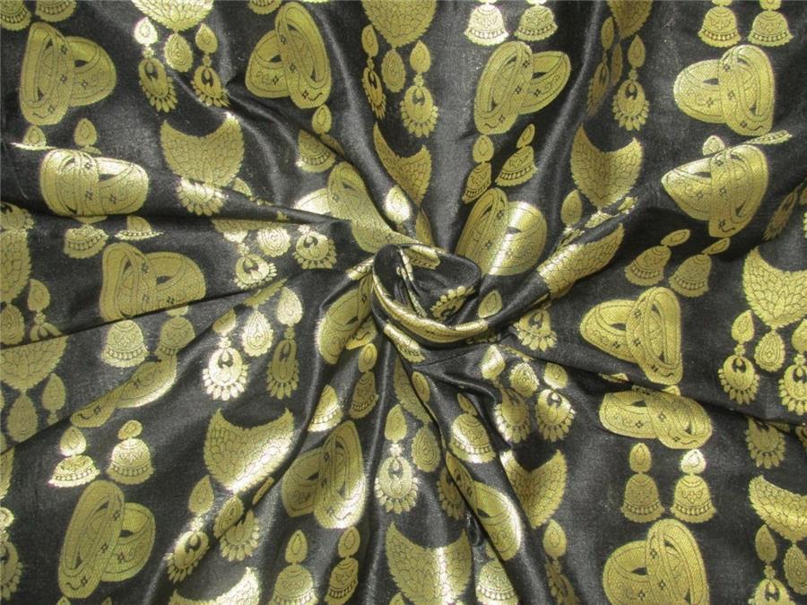silk brocade fabric black x metallic gold 44&quot;wide