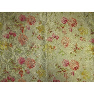 Heavy Silk Brocade Fabric mango/pink/orange/metallic gold color 36&quot;