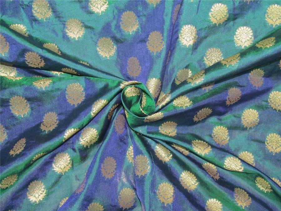 Brocade fabric kingfisher green x metallic gold color 44&quot; wide bro627[1]