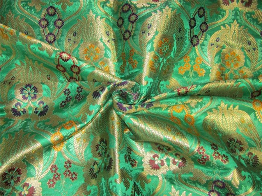 Heavy Silk Brocade Fabric Rich Green x color Metallic Gold 36&quot;