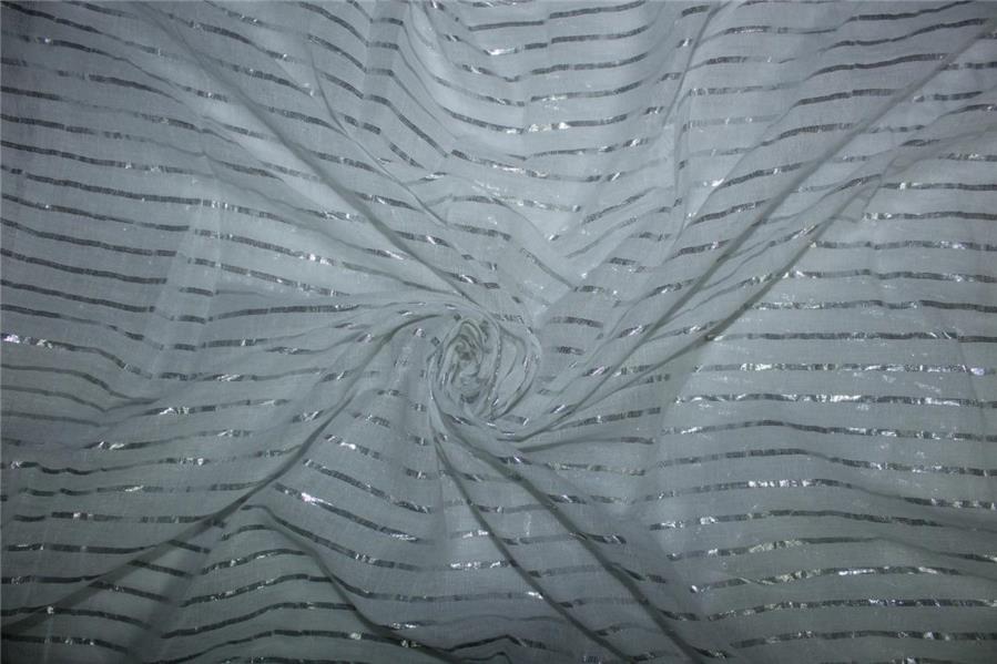 White cotton fabric with Silver color stripe lurex weave 44&quot; wide