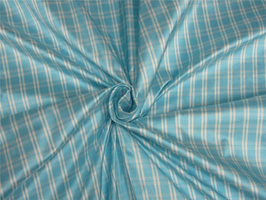 100% Silk Dupioni Fabric plaids blue x white color 54" wide DUP#C97[3]