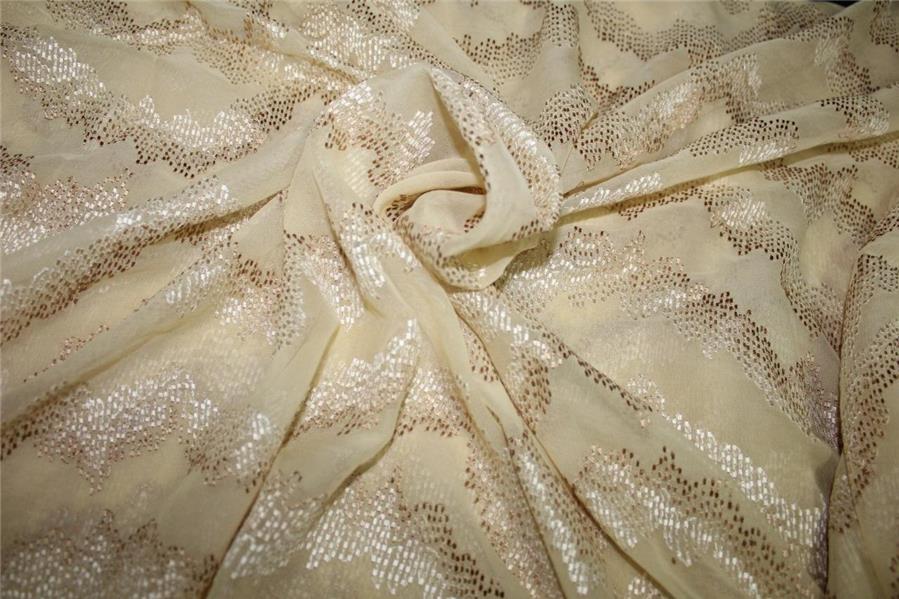 100% silk georgette heavily georgette embroidered champagne x brown color 44&quot;