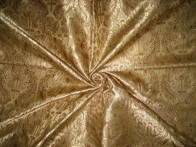 SILK BROCADE FABRIC Gold &amp; Brown color 44" wide Vestment design BRO169[3]