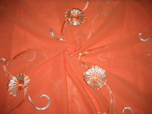 cotton voile fabric~Coral with embroidery-5 yards
