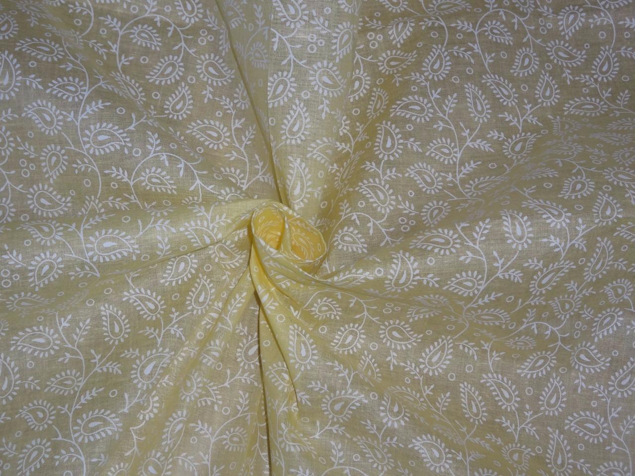 Cotton organdy floral printed fabric pastel yellow 44&quot;stiff cotorg-newprint12